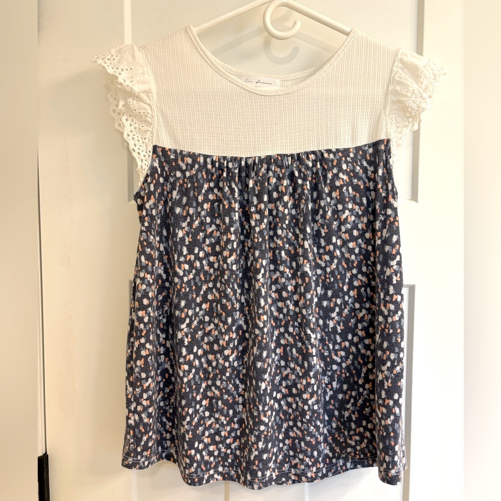 Ces Femme Mix-Media Flutter Sleeve Top